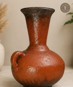 Handcrafted Paper Mache Rustic Decorative Vase with Handle