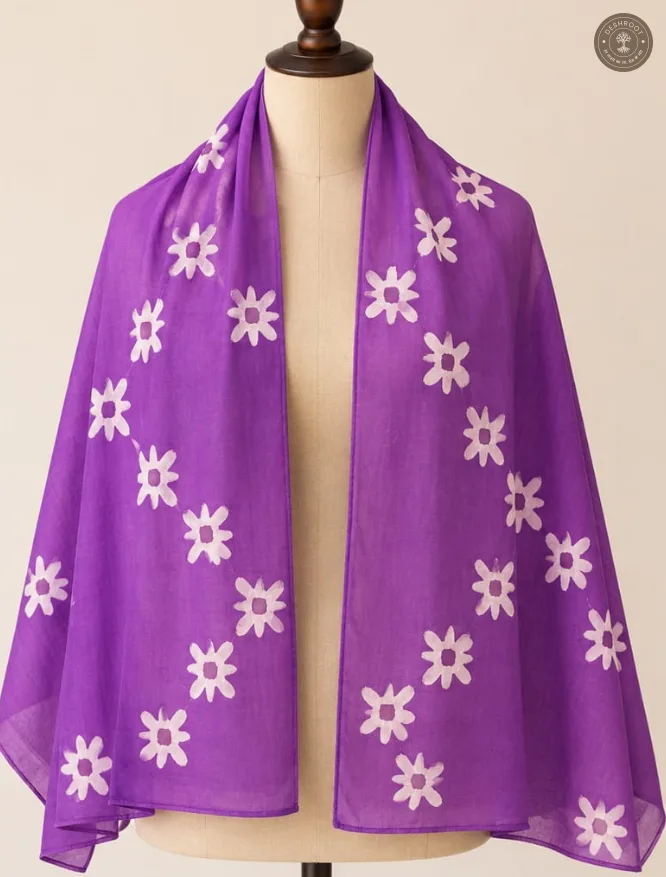 Pure Cotton Hand-Dyed Stole – Purple Floral Designer Ethnic Wrap