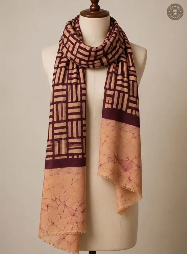 Pure Chanderi Silk Cotton Hand-Dyed Stole – Geometric Batik Designer Ethnic Wrap