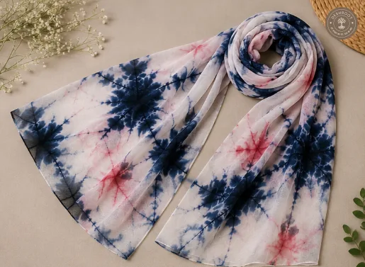 Pure Chanderi Silk Cotton Hand-Dyed Tie-Dye Stole – Multicolor Designer Ethnic Scarf