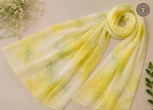 Pure Chanderi Silk Cotton Hand-Dyed Stole – Soft Yellow Ombre