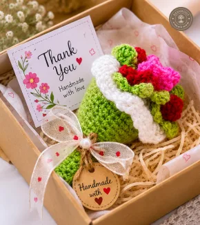Handmade Crochet Flower Bouquet Gift – Knitted Rose Bouquet with Gift Box