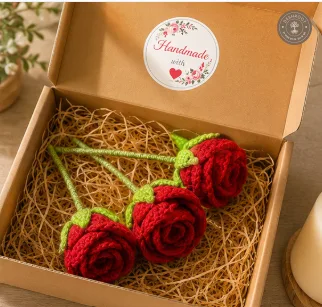 Handmade Crochet Rose Gift Box