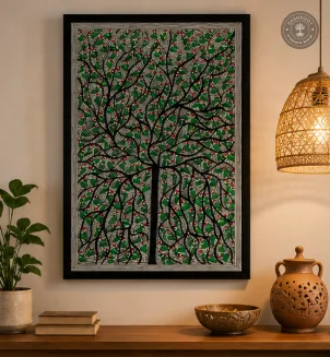 Handmade Tree of Life Madhubani Painting on Canvas Paper