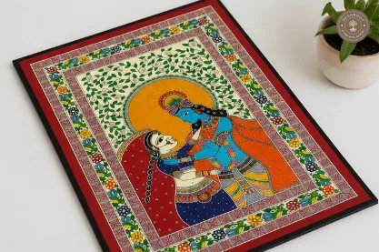 Handmade Radha Krishna Madhubani Painting on Canvas Paper