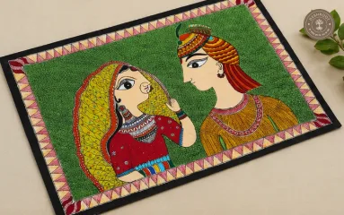 Handmade Bride & Groom Madhubani Painting on Canvas Paper