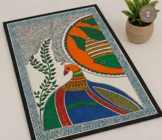 Handmade Peacock Madhubani Painting on Canvas Paper