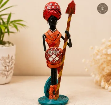 Handcrafted Tribal Musician Showpiece with Staf
