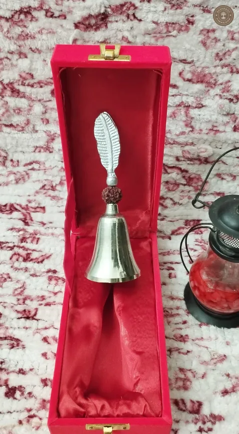 Sacred and Attractive Pooja Bell (Peacock Feather and Rudraksha Design)