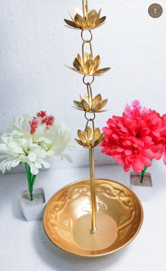 Iron Gold Metal Lotus Rain Chain Hanging  Urlie Bowl for Home Decor