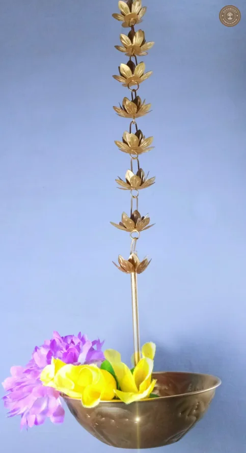 Iron Gold Metal Lotus Rain Chain Hanging  Urlie Bowl for Home Decor