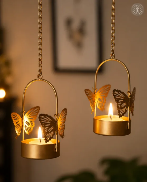6 Piece Butterfly Hanging Tealight Candle Holder Set