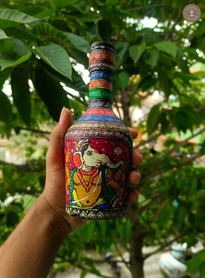 Glass bottle handmade ganesh panting