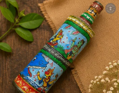 Handcrafted Madhubani Hand-Painted Glass Bottle