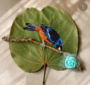 Handcrafted Embroidered Bird Leaf Art