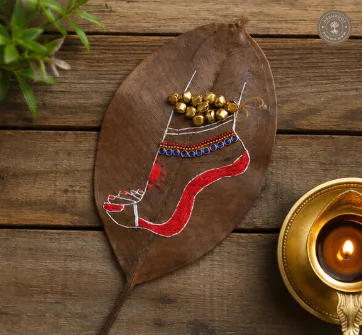 Handcrafted Embroidered Lord Vitthal Sacred Feet Leaf Art