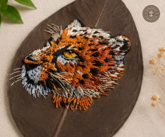 Handcrafted Embroidered Leopard Leaf Art