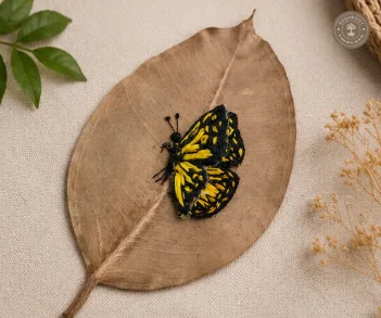 Handcrafted Embroidered Butterfly Leaf Art