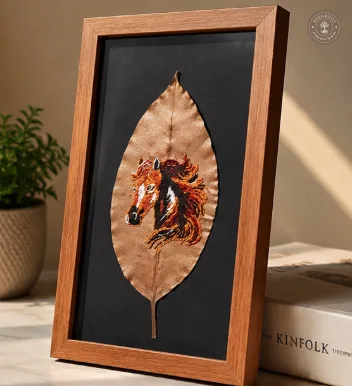 Handcrafted Embroidered Horse Leaf Art Frame