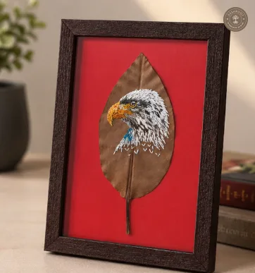 Handcrafted Eagle Embroidered Leaf Art Frame