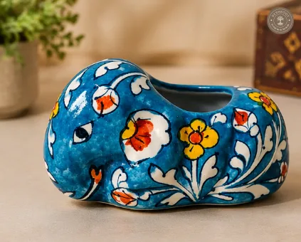 Handcrafted Blue Pottery Elephant Planter