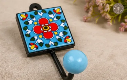 Handcrafted Jaipur Blue Pottery Wall Hook