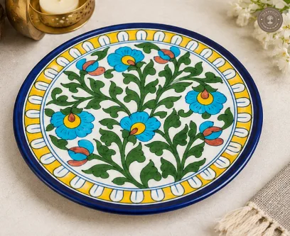 Handcrafted Jaipur Blue Pottery Decorative Ceramic Plate