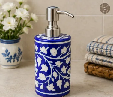 Handcrafted Jaipur Blue Pottery Ceramic Soap Dispenser