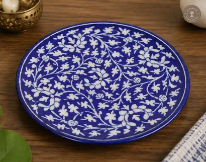 Handcrafted Jaipur Blue Pottery Decorative Ceramic Plate