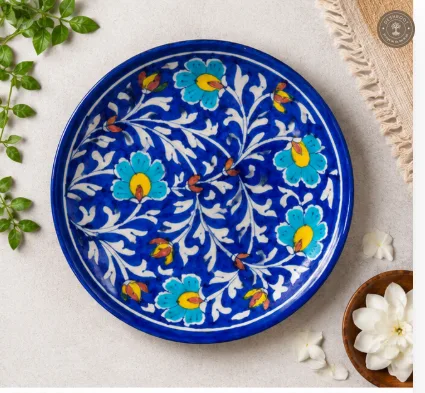 Handcrafted Jaipur Blue Pottery Decorative Ceramic Plate
