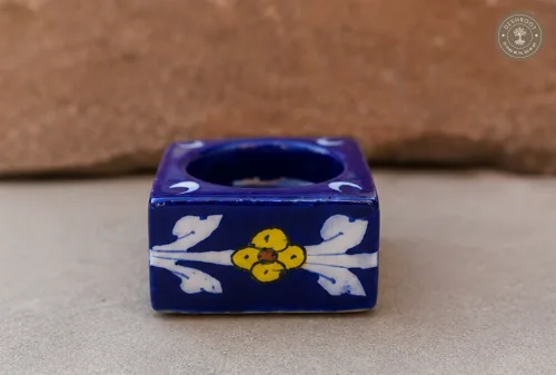 Handcrafted Jaipur Blue Pottery Ceramic Tealight Candle Holder