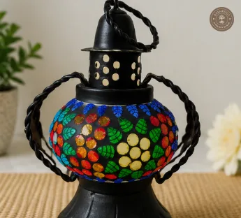 Handcrafted Jaipur Blue Pottery Mosaic Table Lantern
