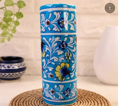 Handcrafted Jaipur Blue Pottery Ceramic Flower Vase