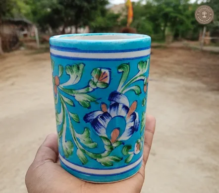 Handcrafted Blue Pottery Ceramic Pen Holder