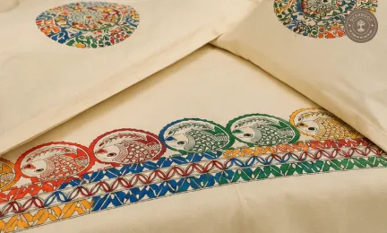 Hand-Painted Madhubani Cotton Bedsheet with Pillow Covers