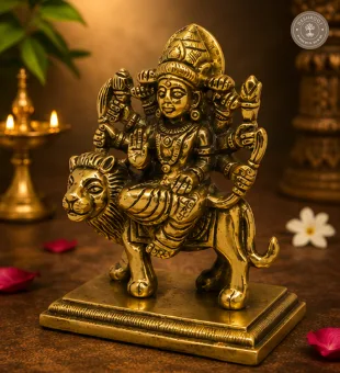 Handcrafted Brass Goddess Durga on Lion Idol