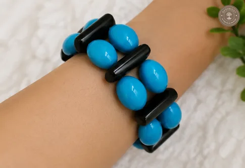 Handcrafted Blue & Black Resin Bangle for Women