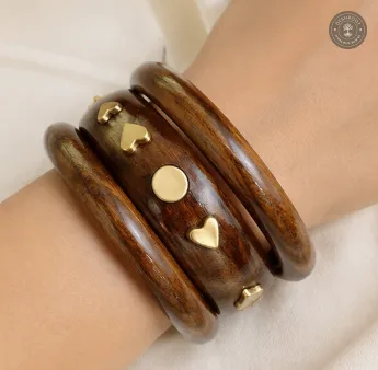 Handcrafted Wooden Bangle Set for Women (Set of 3)