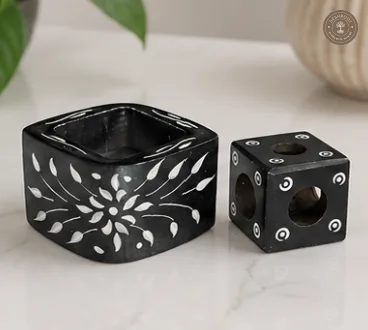 Agra Marble Inlay Black Marble Agarbatti & Tealight Holder