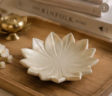 Marble Inlay Agra White Marble Lotus Plate