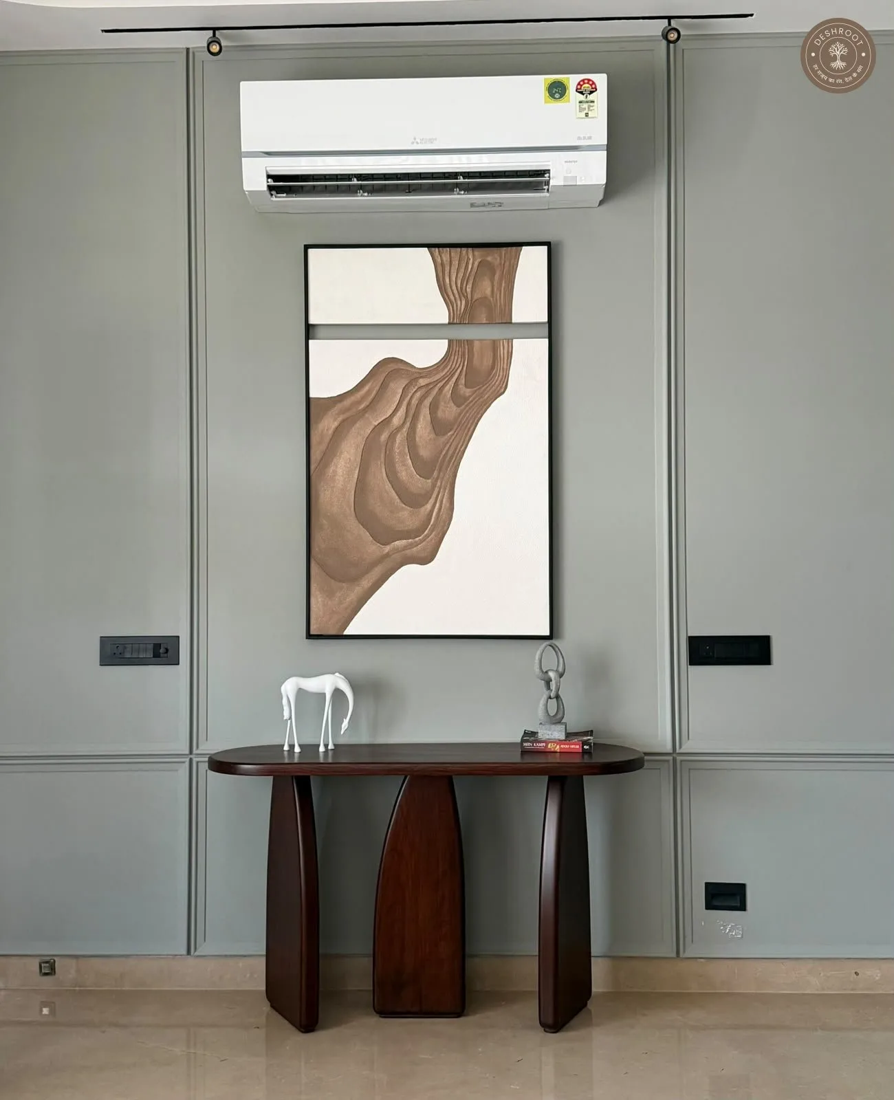 Modern Tri-Pedestal Walnut Console Table
