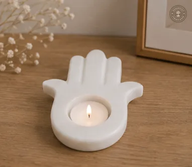 Handcrafted Agra White Marble Hamsa Hand Tea Light Holder