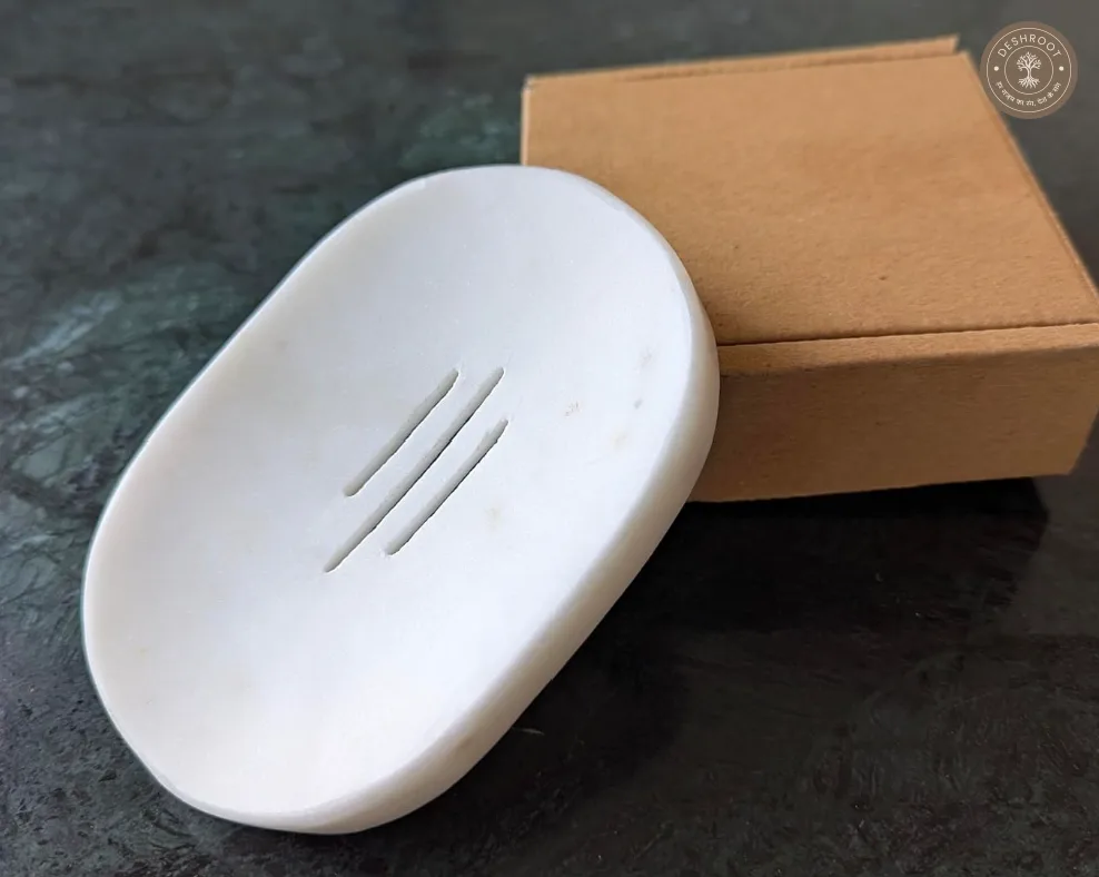 Handcrafted Makrana Oval Marble Soap Dish