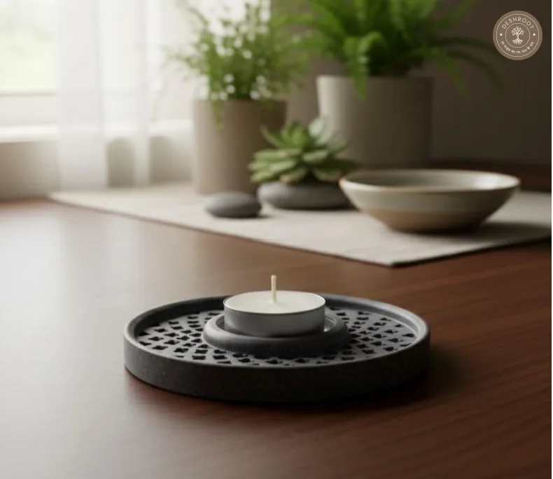 Handmade Marble Soapstone Tealight Candle Holder | Round Lattice Carved Decorative Diya for Home & Festive Décor
