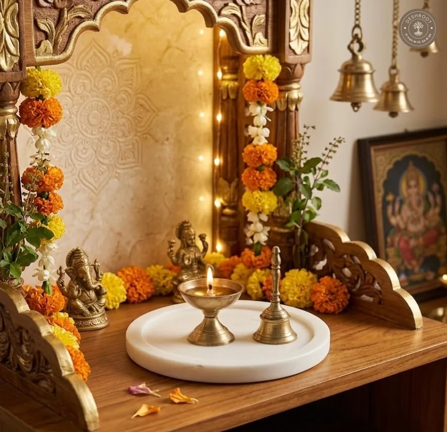 Handcrafted White Marble Pooja Thali Plate