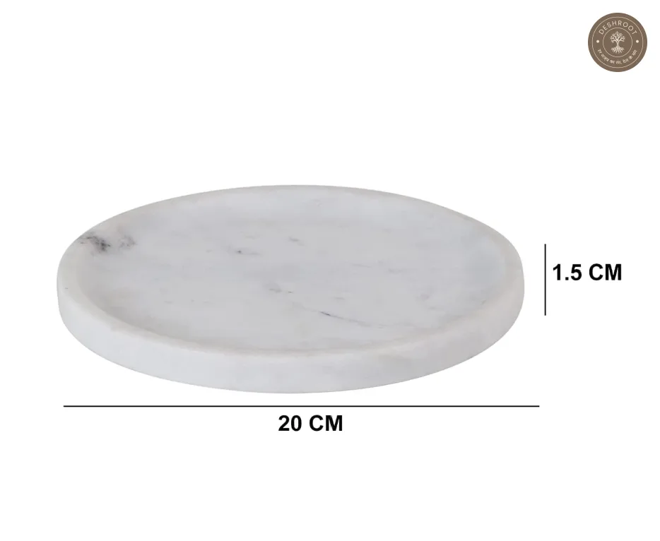 Handcrafted Agra Marble Inlay Saar Marka Marble Round Tray