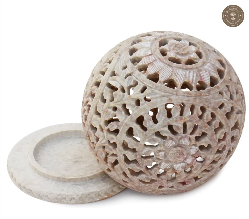Unique Sphere Hand-Carved Agra Soapstone Tealight Holder