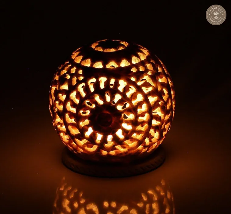 Unique Sphere Hand-Carved Agra Soapstone Tealight Holder