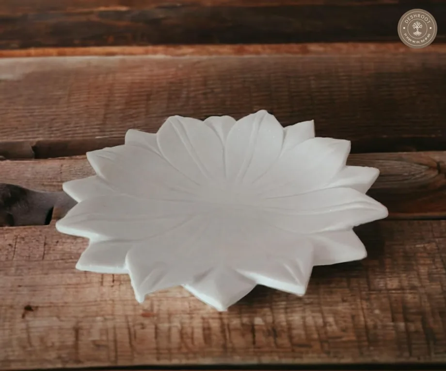 Marble Inlay Agra White Marble Lotus Plate