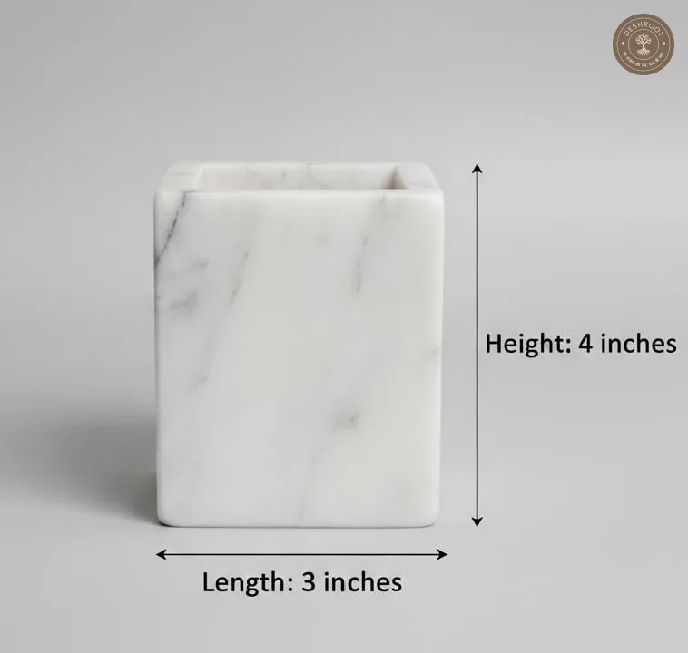 Marble Inlay Agra White Marble Pen & Pencil Holder & Stationery Organizer Holder